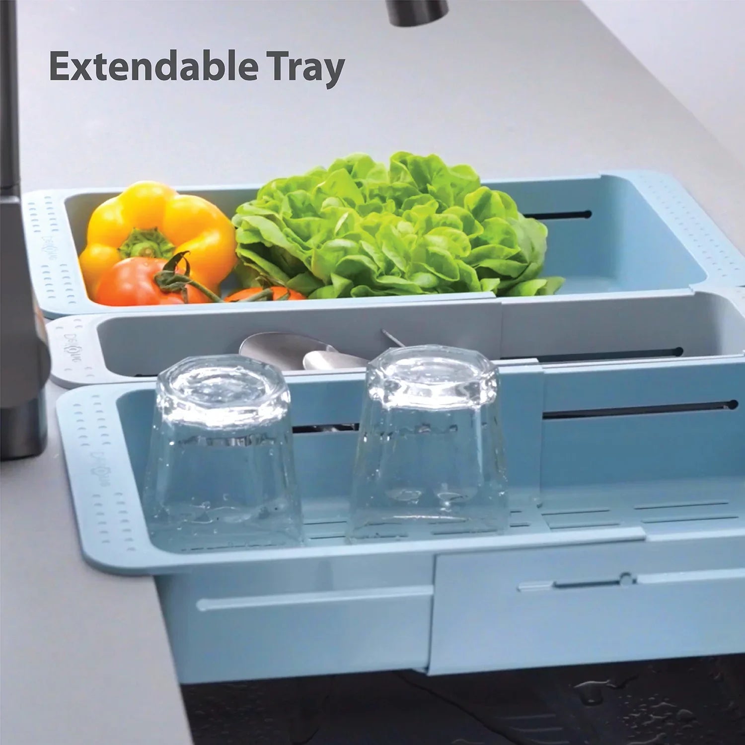 DeliOne extendable organizer tray for kitchen drawer storage