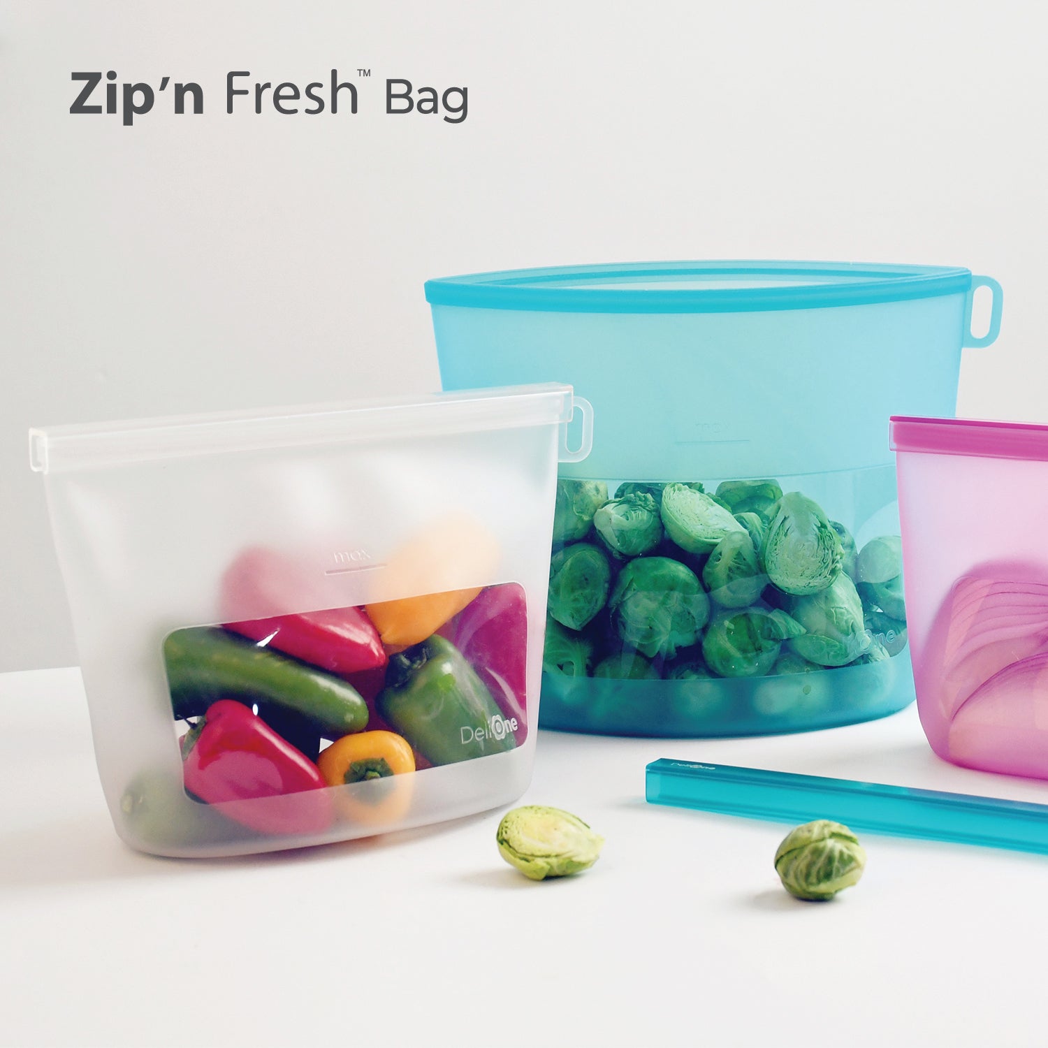 Delione Zip'n Fresh Silicone Food Storage Bag Set of 3 / Coral