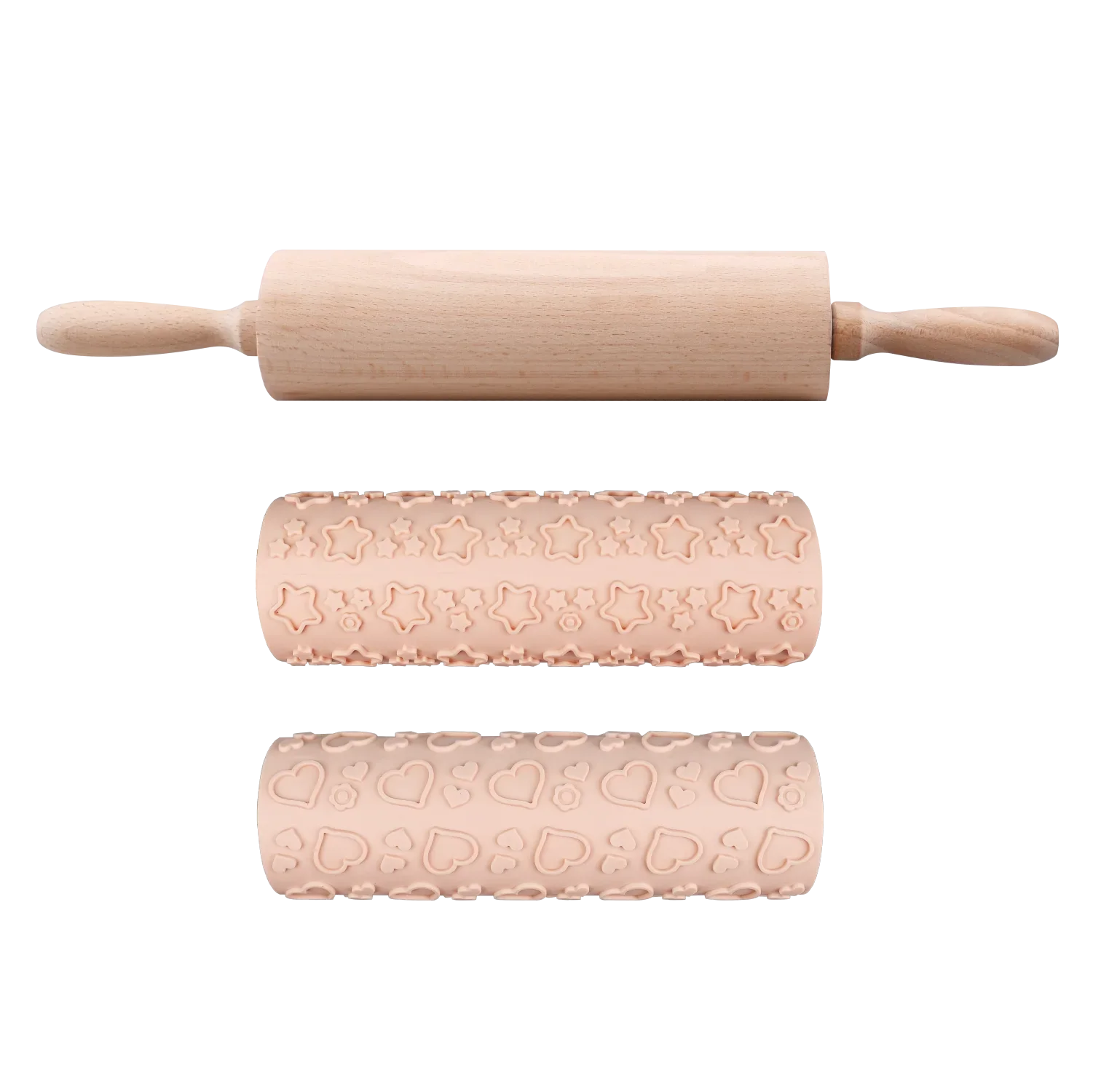 DeliOne rolling pin with star and heart silicone cookie stampers